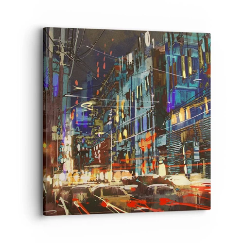 Impression sur toile - Image sur toile - L'agitation de la rue en soirée - 30x30 cm