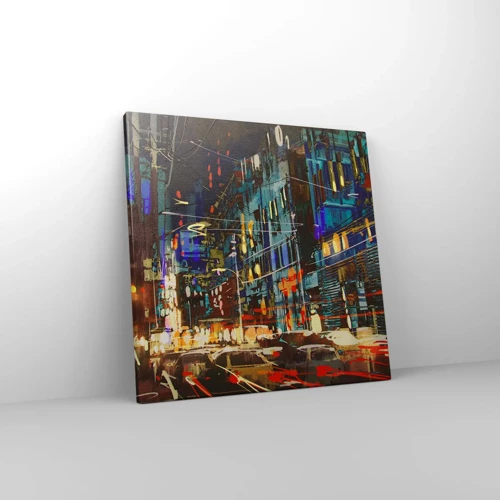 Impression sur toile - Image sur toile - L'agitation de la rue en soirée - 40x40 cm