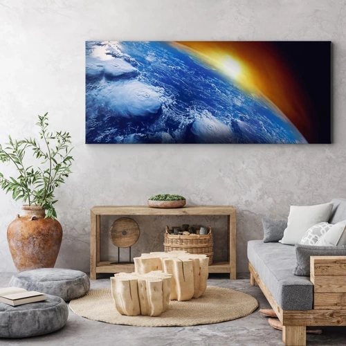 Impression sur toile - Image sur toile - Lever de soleil sur la planète bleue - 100x40 cm