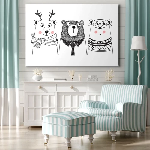 Impression sur toile - Image sur toile - Ours en peluche, petit ours en peluche et doudou - 70x50 cm