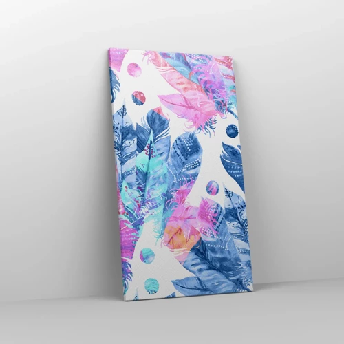 Impression sur toile - Image sur toile - Plumes en rose et bleu - 45x80 cm