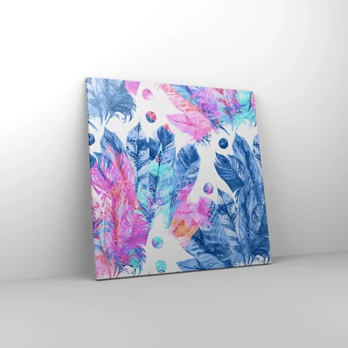 Impression sur toile - Image sur toile - Plumes en rose et bleu - 60x60 cm