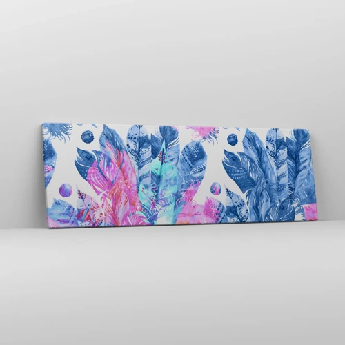 Impression sur toile - Image sur toile - Plumes en rose et bleu - 90x30 cm