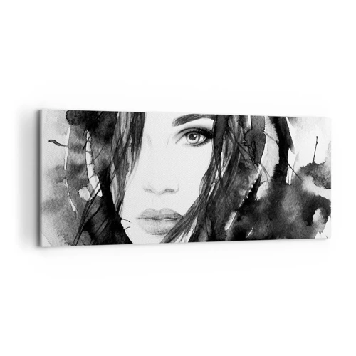 Impression sur toile - Image sur toile - Portrait d'une dame en noir et blanc - 100x40 cm