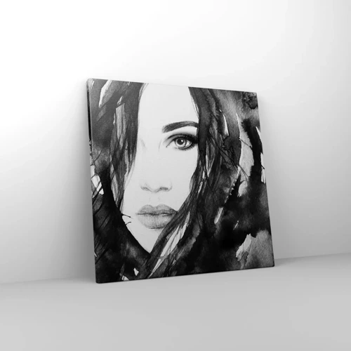 Impression sur toile - Image sur toile - Portrait d'une dame en noir et blanc - 40x40 cm