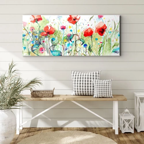 Impression sur toile - Image sur toile - Prairie de fleurs en mai - 100x40 cm