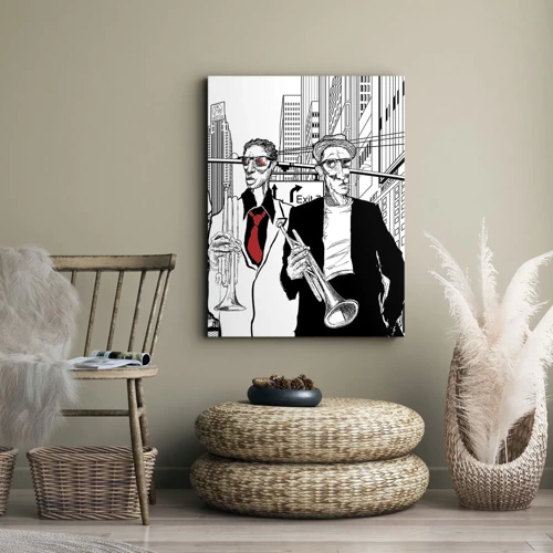 Impression sur toile - Image sur toile - Rhapsodie urbaine en noir et rouge - 50x70 cm