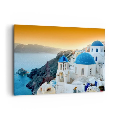 Impression sur toile - Image sur toile - Santorin - blotti contre les rochers - 100x70 cm
