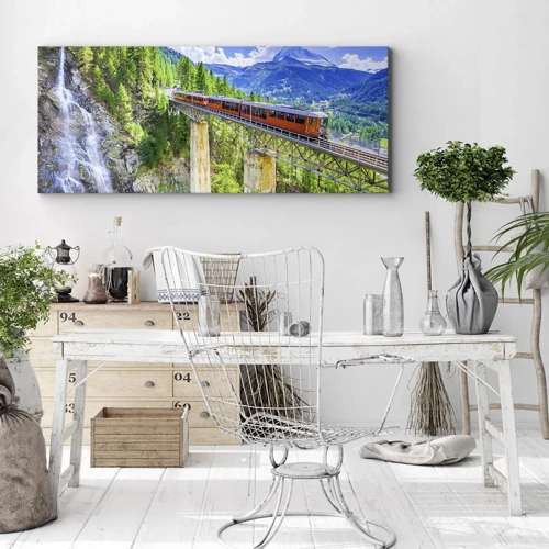 Impression sur toile - Image sur toile - Train dans les Alpes - 100x40 cm