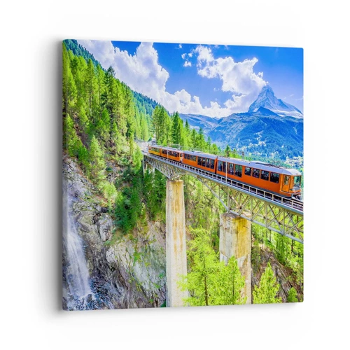 Impression sur toile - Image sur toile - Train dans les Alpes - 40x40 cm
