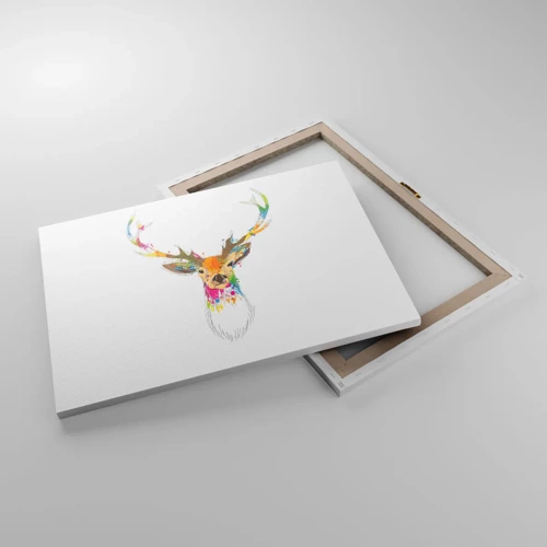 Impression sur toile - Image sur toile - Un cerf doux baigné de couleur - 70x50 cm