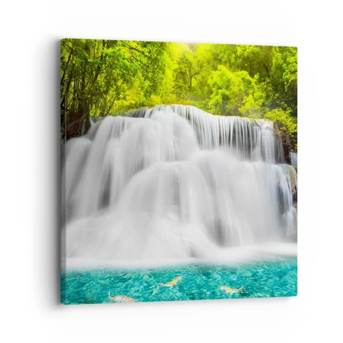 Impression sur toile - Image sur toile - Une cascade mousseuse du vert à l'azur - 30x30 cm