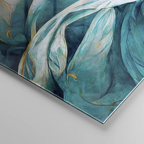 Impression sur verre - Image sur verre - Abstraction bleue avec un motif doré - 90x30 cm