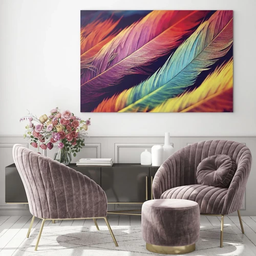 Impression sur verre - Image sur verre - Arc-en-ciel de plumes - 100x70 cm