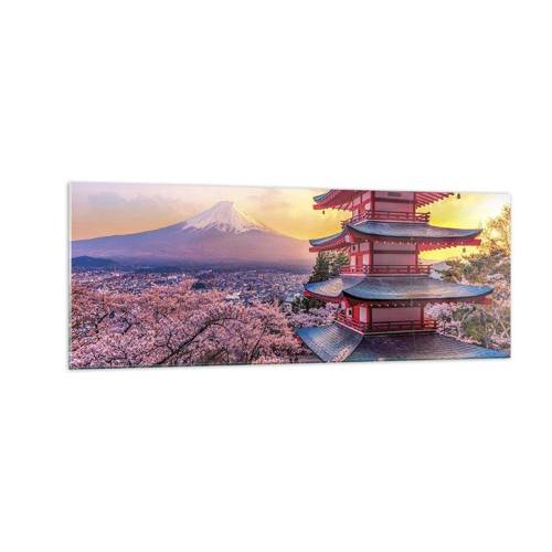 Impression sur verre, Image sur verre Arttor 140x50 cm - Essence d'âme japonnaise - Paysage, Mont Fuji, Choreito, Japon, Asie, Pour le salon, Pour la chambre, Blanc, Marron, Horizontal, Verre, GAB140x50-4547