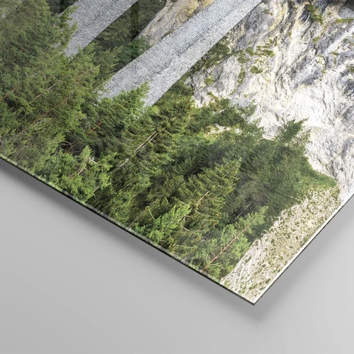 Impression sur verre - Image sur verre - Chemin de fer avec vue sur la montagne - 40x40 cm