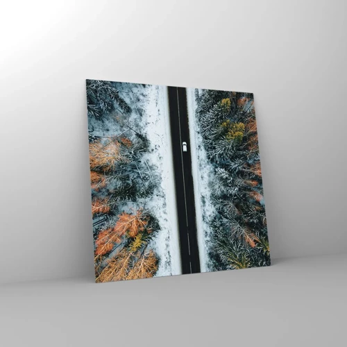 Impression sur verre - Image sur verre - Couper à travers la forêt d'hiver - 70x70 cm