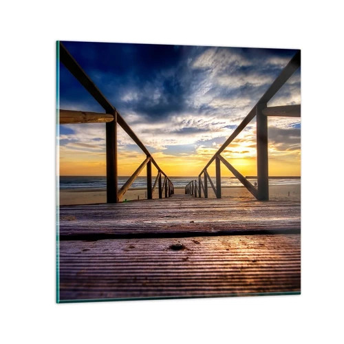 Impression sur verre - Image sur verre - Directement sur une plage calme au coucher de soleil - 60x60 cm