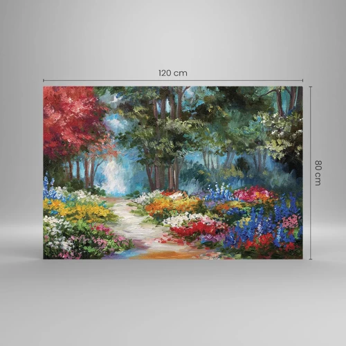 Impression sur verre - Image sur verre - Jardin forestier, forêt de fleurs - 120x80 cm