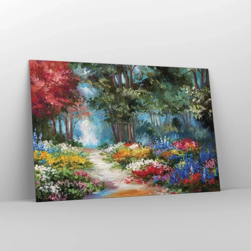 Impression sur verre - Image sur verre - Jardin forestier, forêt de fleurs - 120x80 cm