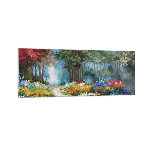 Impression sur verre - Image sur verre - Jardin forestier, forêt de fleurs - 140x50 cm