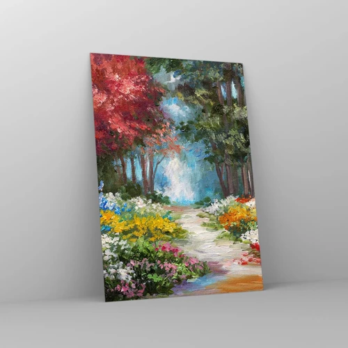 Impression sur verre - Image sur verre - Jardin forestier, forêt de fleurs - 50x70 cm