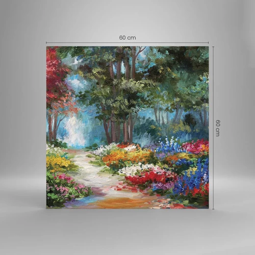 Impression sur verre - Image sur verre - Jardin forestier, forêt de fleurs - 60x60 cm