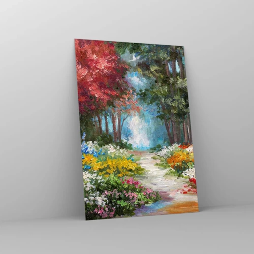 Impression sur verre - Image sur verre - Jardin forestier, forêt de fleurs - 70x100 cm