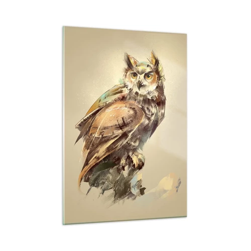 Impression sur verre - Image sur verre - Le hibou le plus intelligent - confirmera la forêt de chênes - 50x70 cm