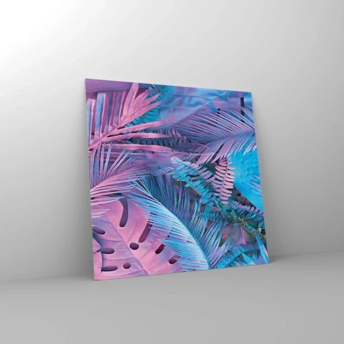 Impression sur verre - Image sur verre - Les tropiques en rose et bleu - 40x40 cm