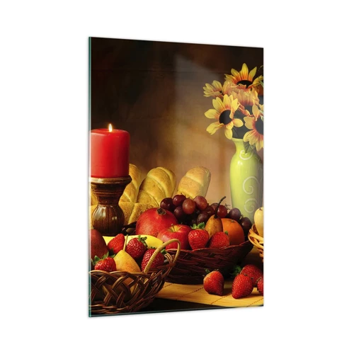 Impression sur verre - Image sur verre - Nature morte de pain et de fruits - 50x70 cm