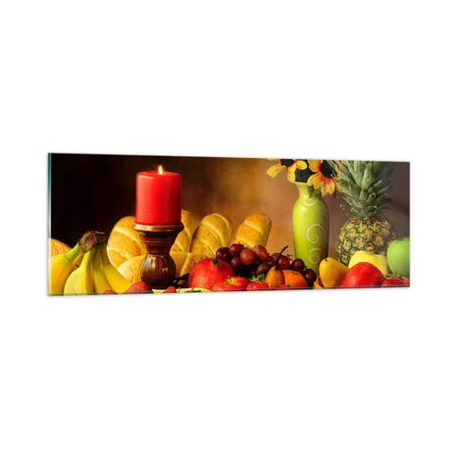 Impression sur verre - Image sur verre - Nature morte de pain et de fruits - 90x30 cm