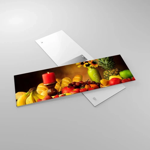 Impression sur verre - Image sur verre - Nature morte de pain et de fruits - 90x30 cm