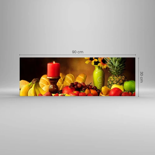 Impression sur verre - Image sur verre - Nature morte de pain et de fruits - 90x30 cm