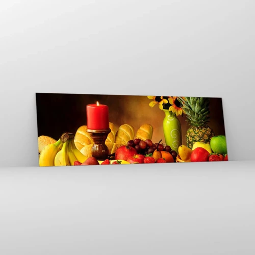 Impression sur verre - Image sur verre - Nature morte de pain et de fruits - 90x30 cm