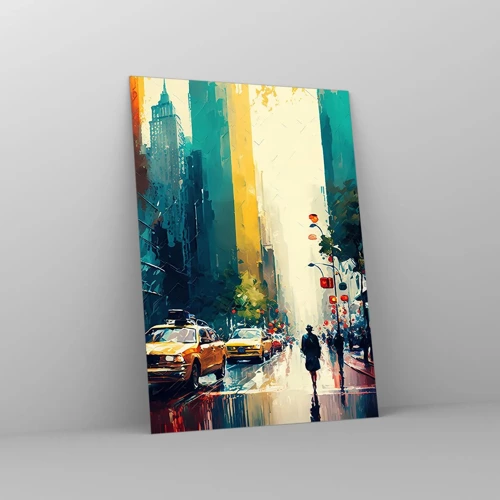 Impression sur verre - Image sur verre - New York – ici même la pluie est colorée - 50x70 cm