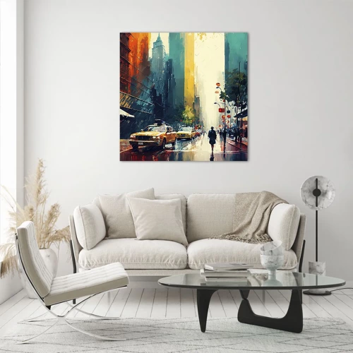 Impression sur verre - Image sur verre - New York – ici même la pluie est colorée - 60x60 cm