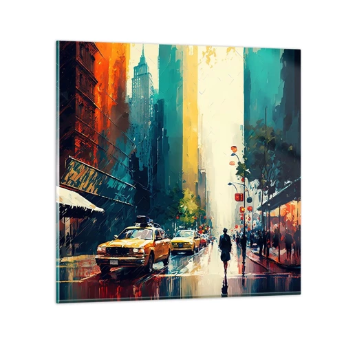 Impression sur verre - Image sur verre - New York – ici même la pluie est colorée - 70x70 cm