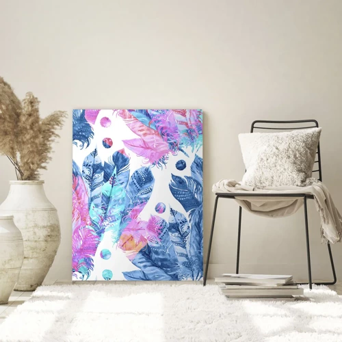 Impression sur verre - Image sur verre - Plumes en rose et bleu - 50x70 cm