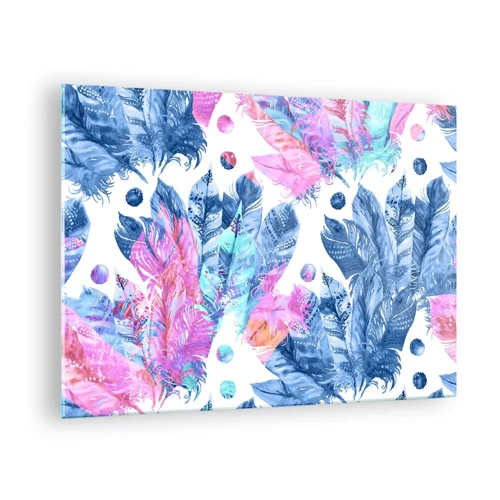 Impression sur verre - Image sur verre - Plumes en rose et bleu - 70x50 cm