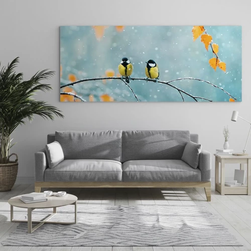 Impression sur verre - Image sur verre - Potins d'oiseaux - 100x40 cm