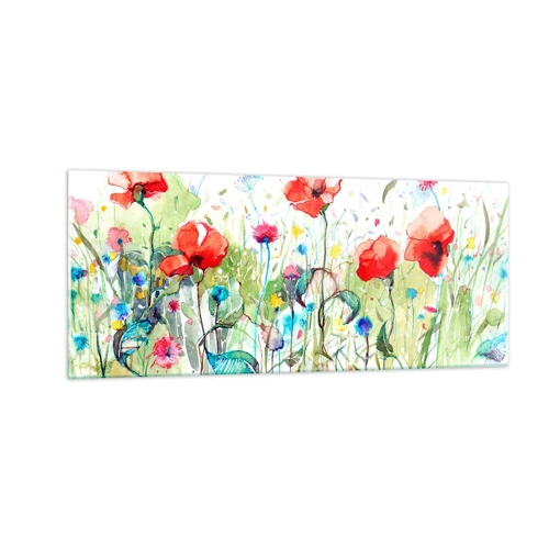 Impression sur verre - Image sur verre - Prairie de fleurs en mai - 100x40 cm