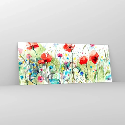 Impression sur verre - Image sur verre - Prairie de fleurs en mai - 100x40 cm