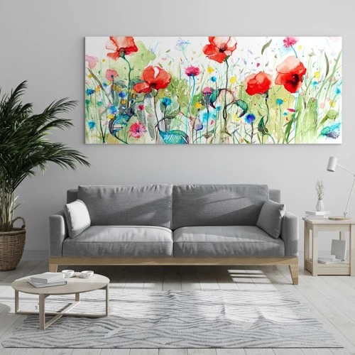 Impression sur verre - Image sur verre - Prairie de fleurs en mai - 100x40 cm