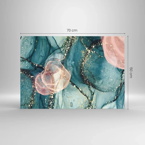 Impression sur verre - Image sur verre - Soie bleu, tulle rose - 70x50 cm