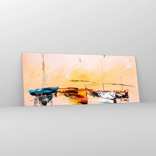 Impression sur verre - Image sur verre - Soirée à la marina - 100x40 cm