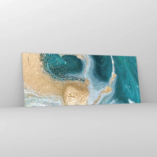 Impression sur verre - Image sur verre - Tourbillon d'or et de turquoise - 100x40 cm