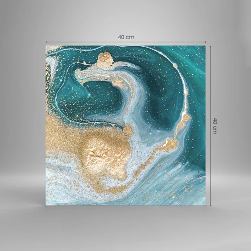 Impression sur verre - Image sur verre - Tourbillon d'or et de turquoise - 40x40 cm