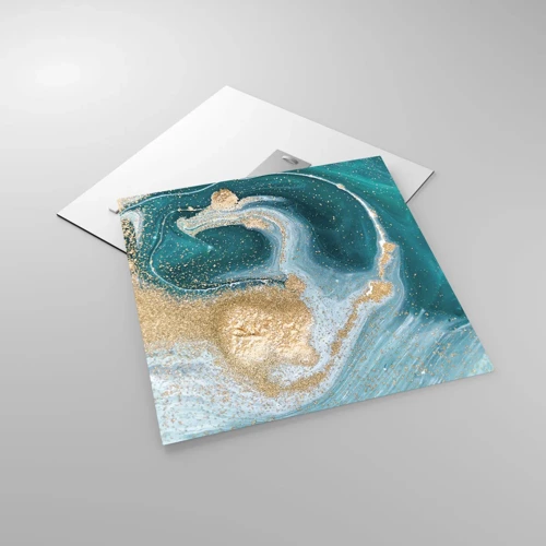 Impression sur verre - Image sur verre - Tourbillon d'or et de turquoise - 50x50 cm