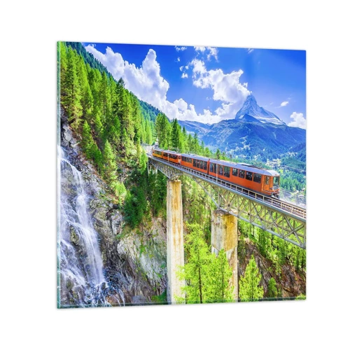 Impression sur verre - Image sur verre - Train dans les Alpes - 50x50 cm